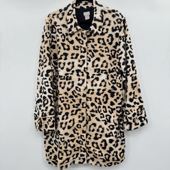 Chico's Linen Blend Leopard Print Jacket Sz 4 20/22 Brown Multi Lined Classic - Picture 1 of 11